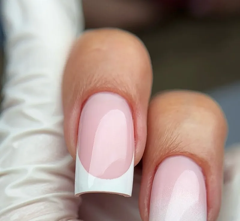 Une french blanche carrée et un babyboomer rose et blanc en amande.